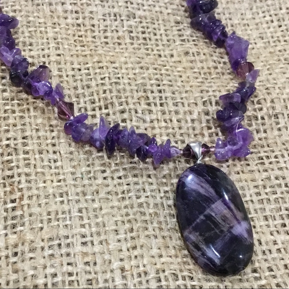Amethyst chip beaded pendant boho western core necklace